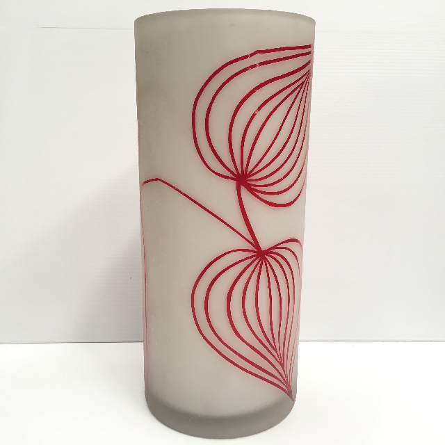 VASE (Large), Opaque Glass w Red Floral
